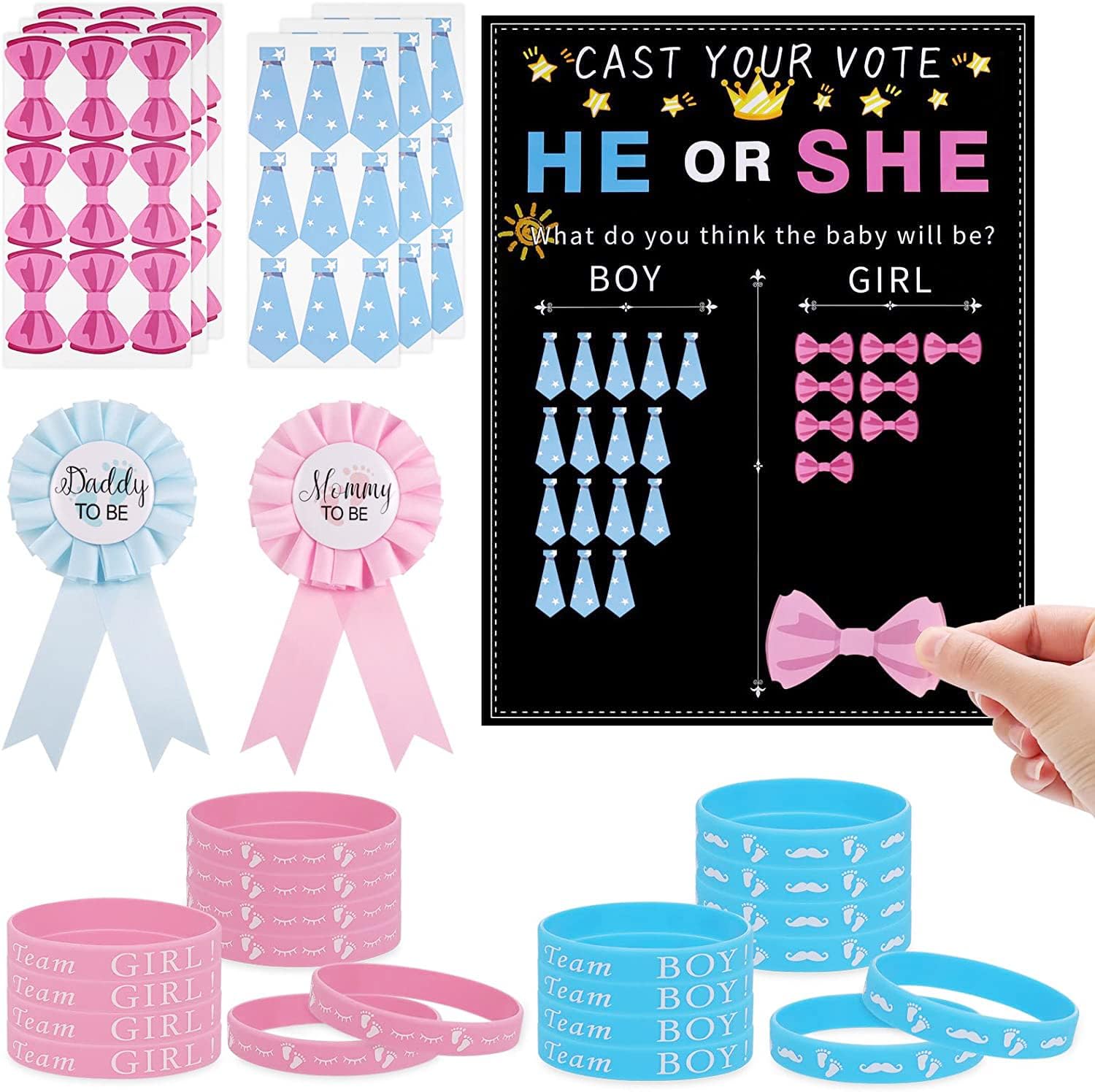 Set Gioco Gender Reveal "He or She" — 77 pezzi